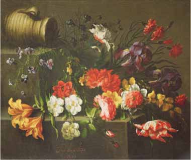 Painting Code#6292-Juan De Arellano - Flowers on a Ledge