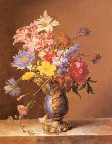 Painting Code#6313-Nigg, Josef(Austria): Flowers In A Blue Vase