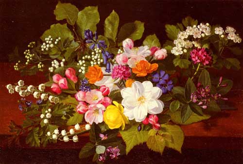 Painting Code#6314-Ottesen, Otto Didrik(Denmark): A Bouquet Of Spring Flowers On A Ledge