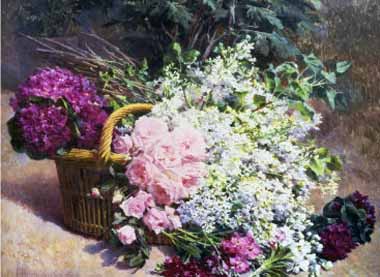 Painting Code#6321-Pierre Bourgogne - Bascket of Romantic Flowers