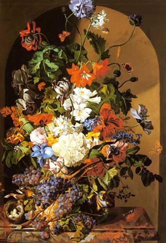 Painting Code#6328-Zinnogger, Leopold(Austria): A Still Life With Flowers And Grapes