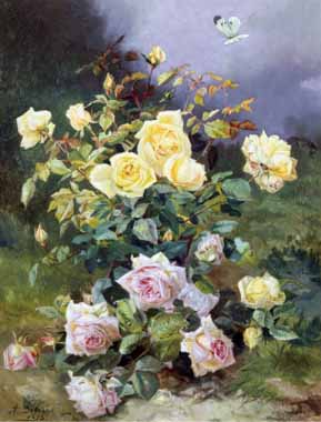 Painting Code#6330-Alexandre Debrus - Pink and Yellow Roses
