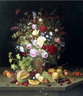 Painting Code#6334-Christian Mollback - Still Life of Flowers and Fruit