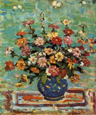 Painting Code#6367-Maurice Prendergast - Flowers in a Blue Vase