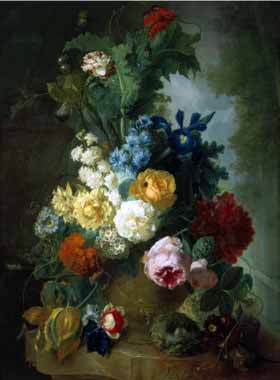 Painting Code#6383-Georgius van Os - Still Life of Roses and Delphiniums