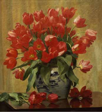 Painting Code#6405-Peter Schou - Tulips in a Porcelain Vase