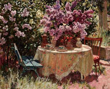 Painting Code#6450-Piotr Stolerenko - Garden Table with Blue Chair