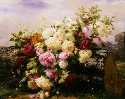 Painting Code#6454-Robie, Jean-Baptiste(Belgium) - Still Life with Flowers