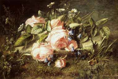 Painting Code#6456-Adriana-johanna Haanen - Pink Roses and Daisies