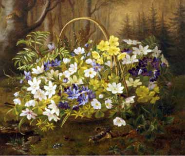 Painting Code#6461-Anthonore Christensen - Anemones and Primroses in a Basket