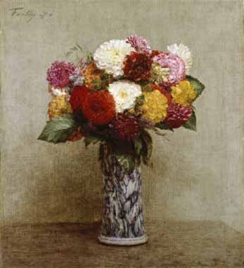 Painting Code#6474-Eugene-Louis Boudin - Dahlias in a Chinese Vase