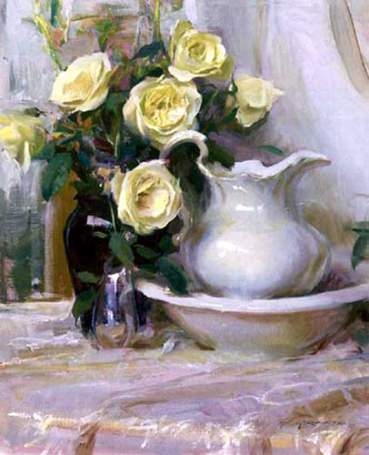 Painting Code#6477-Yellow Roses and White Vase