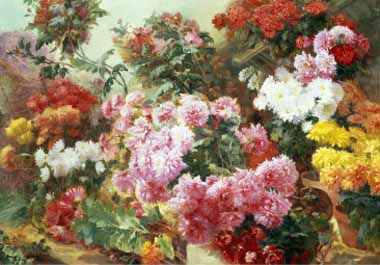 Painting Code#6481-Henry Bonnefoy - Colorful Chrysanthemums