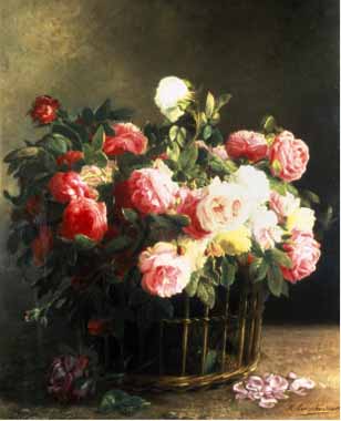 Painting Code#6482-Hermann Looschen - Roses in Basket