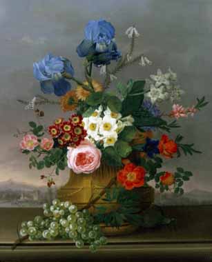 Painting Code#6489-Johann Knapp - Still Life of Flowers on a Ledge