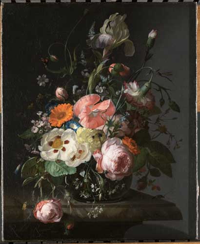 Painting Code#6499-Rachel Ruysch - Still life with flowers on a marble table top