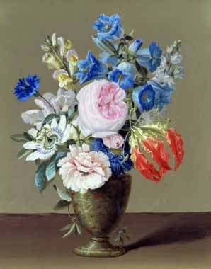 Painting Code#6500-Samuel Arnold - Still Life of Gentian and Passion Flower
