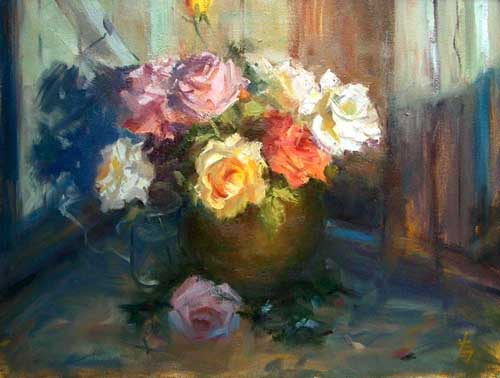 Painting Code#6541-Still Life with Roses in a Vase