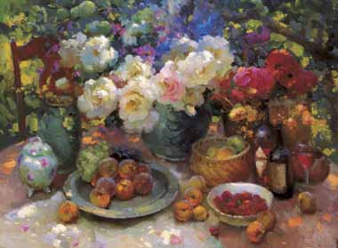 Painting Code#6548-Ovanes Berberian - Still Life with Roses and Fruits