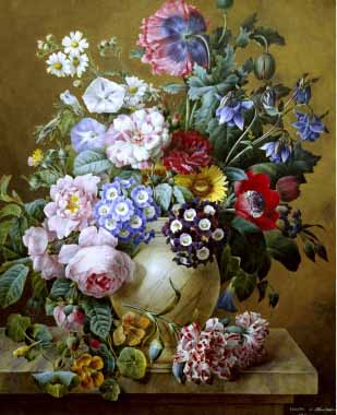 Painting Code#6556-Camille Chantereine - Rich Still Life of Summer Flowers
