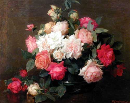 Painting Code#6578-Roses in a Black Vase