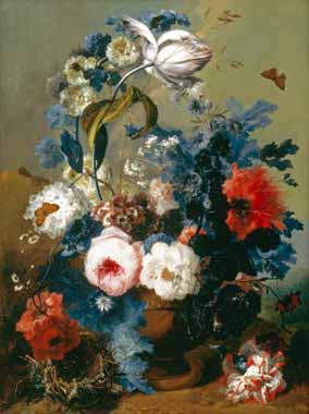 Painting Code#6584-Johann Drechsler - Still Life of Roses and Poppies