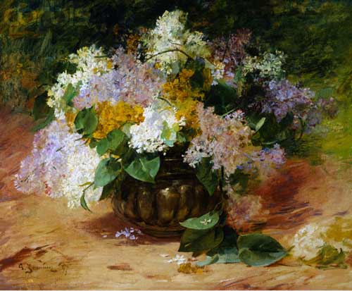 Painting Code#6590-Georges Jeannin - A Still Life of Lilacs