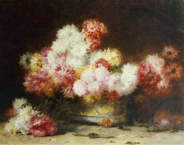 Painting Code#6594-Achille Zo - Chrysanthemum and Other Flowers in a Bowl