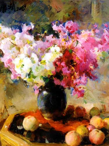 Painting Code#6601-Pink and White Flowers in Vase