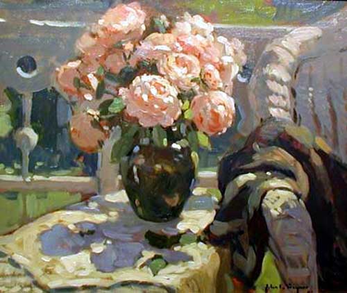 Painting Code#6604-Pink Roses in Vase