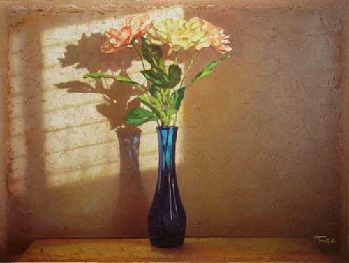 Painting Code#6608-Pink Flowers in Blue Vase