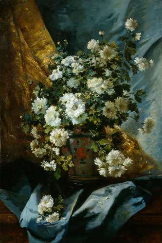 Painting Code#6621-Eugene Henri Cauchois: Still Life of Chrysanthemums
