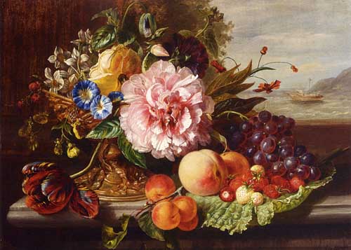 Painting Code#6629-Hamburger, Helen Augusta: A Still Life With Flowers And Fruit