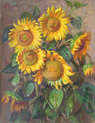 Painting Code#6636-Kugai, Anatoliy: Sunflowers on Dark Background
