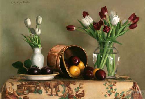 Painting Code#6648-Holly Hope Banks: Plums, Pluots and Dutch Tulips
