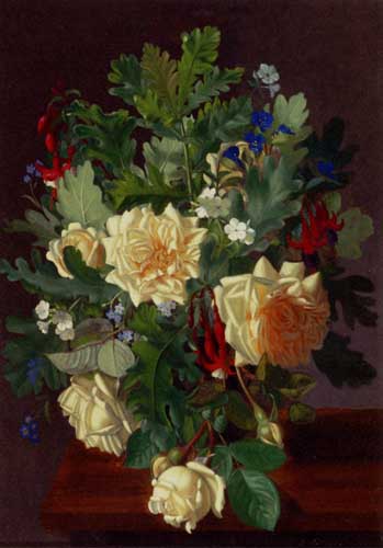 Painting Code#6659-Ottesen, Otto Didrik(Denmark): A Still Life With Yellow Roses And Freesia