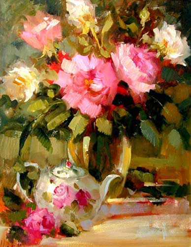 Painting Code#6667-H E D I   M O R A N: Roses and Teapot
