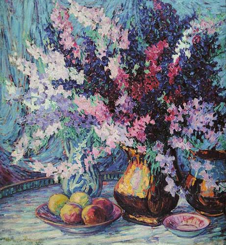 Painting Code#6693-Bryant, Maude Drein: Lilacs and Fruit