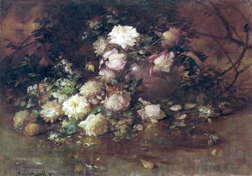 Painting Code#6707-Franz Albert Bischoff - Still Life with Roses