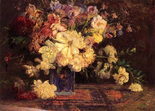 Painting Code#6717-Theodore Clement Steele - Still Life with Peonies