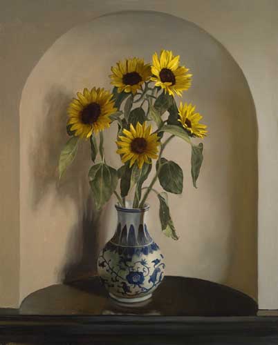 Painting Code#6721-Adrian Martinez - Sunflowers in Blue and White Vase