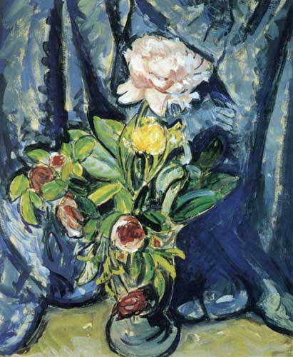 Painting Code#6733-Alfred Henry Maurer - Flowers Against a Blue Drape