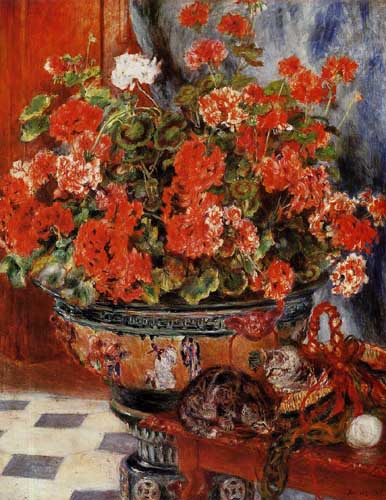 Painting Code#6763-Renoir, Pierre-Auguste - Geraniums and Cats
