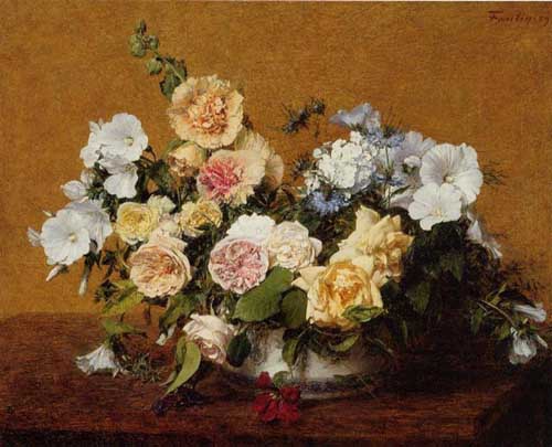 Painting Code#6799-Henri Fantin-Latour - Bouquet of Roses and Other Flowers
