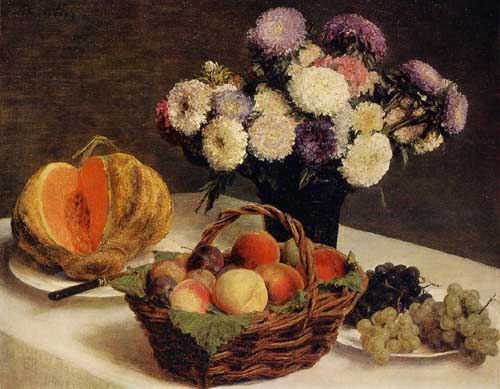Painting Code#6805-Henri Fantin-Latour - Flowers and Fruit, a Melon