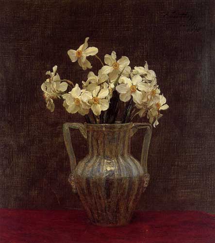 Painting Code#6812-Henri Fantin-Latour - Narcisses in an Opaline Glass Vase