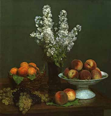Painting Code#6821-Henri Fantin-Latour - Bouquet de Julienne et Fruits