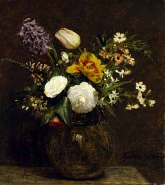 Painting Code#6825-Henri Fantin-Latour - Flower, Tulips, Camelias and Hyacinths