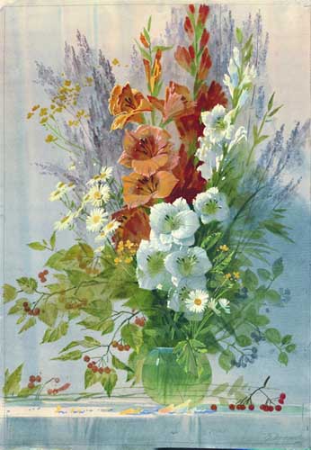 Painting Code#6851-Still Life with Flowers in a Glass Vase