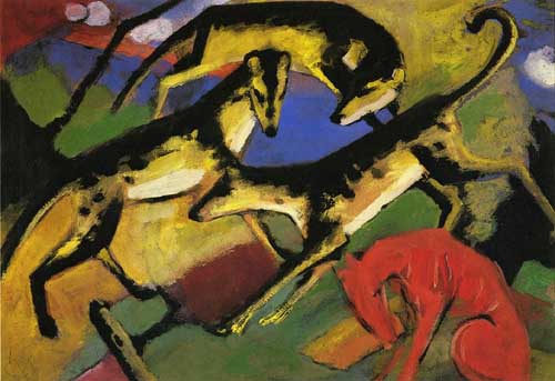 Painting Code#70319-Marc, Franz (German) - Playing Dogs